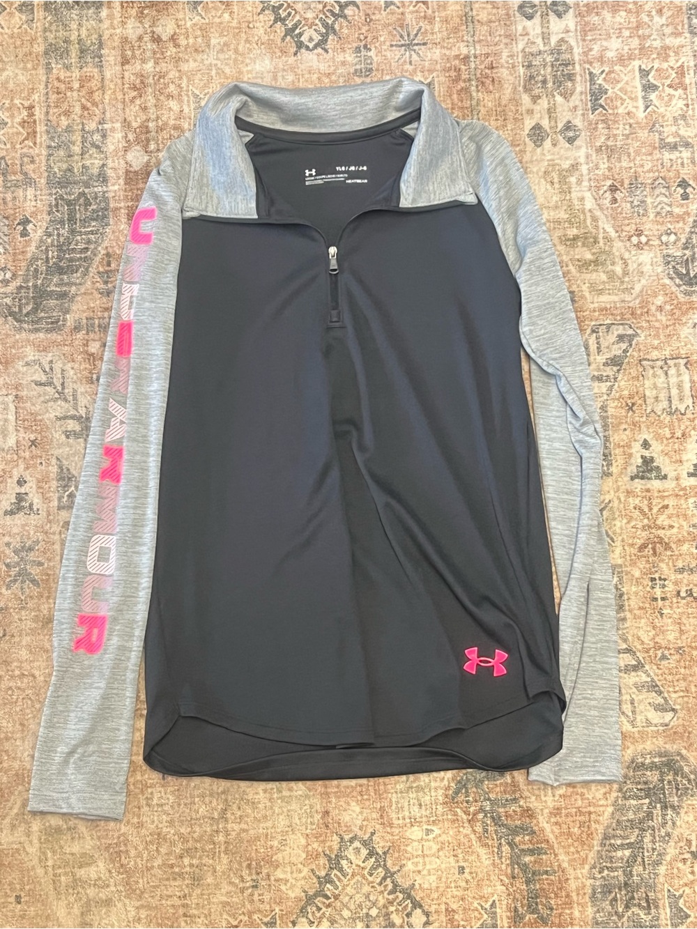 Under Armour Black & Gray Girls' Quarter-Zip Hoodie with Pink Logo